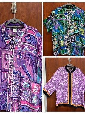 Lot of 3 Bob Mackie Silk Wearable Art Blouses Floral Animal Geometric Prints 3X